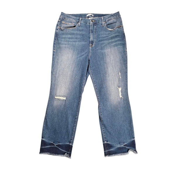 Good American Denim - Good American Stretch Slimming Jeans Sz 20 Straight Leg Hem Distressed Confort
